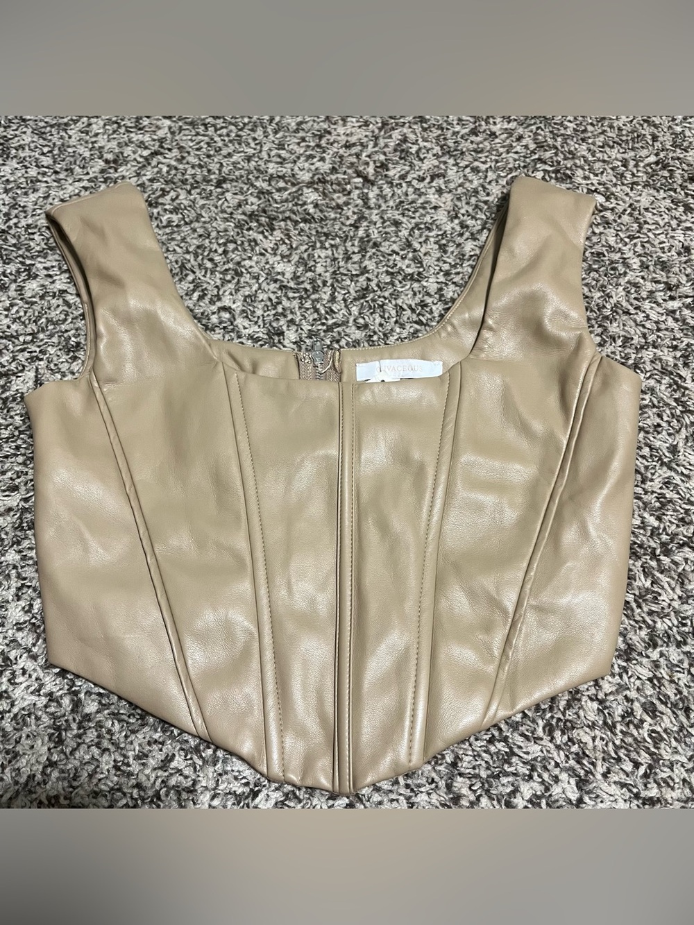 OLIVACEOUS Taupe Faux Leather Corset Bustier